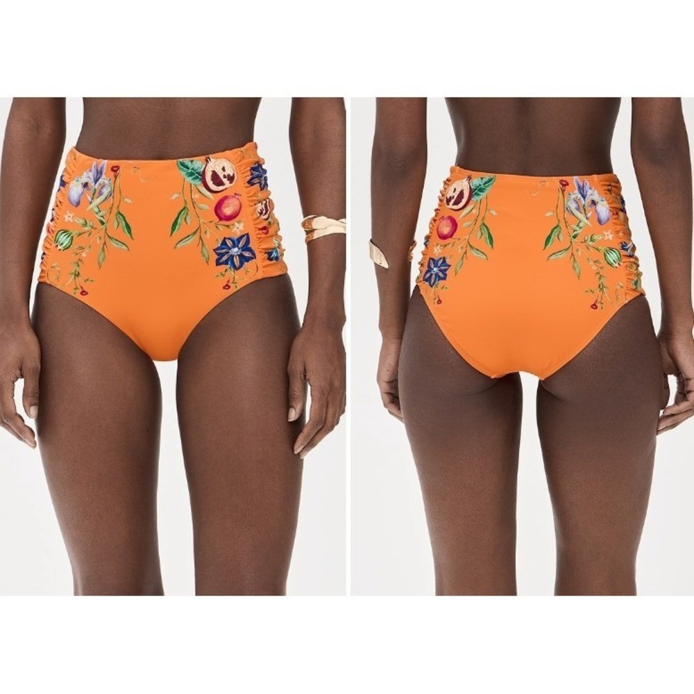 ALEMAIS‎ High Waisted Bikini Bottoms Women XS Orange Floral Pomegranate $160 NWT
